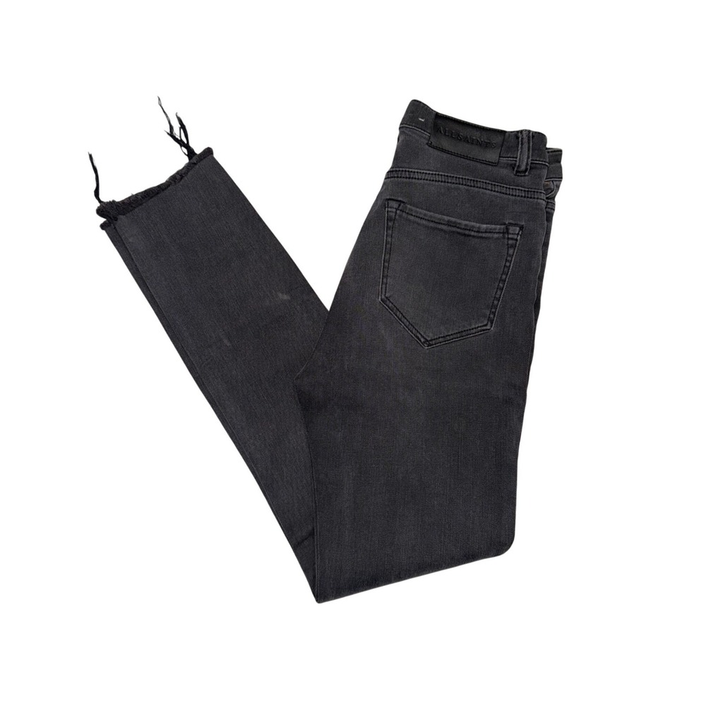 ALLSAINTS Stilt Fit Black Denim Jeans W27‎ Distressed Raw Hem